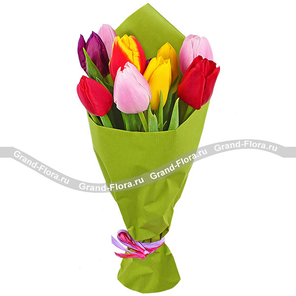 Наилучшие пожелания - букет из разноцветных тюльпанов