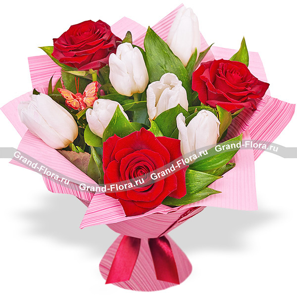 Шепот любви - букет из тюльпанов и роз