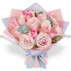 Счастливая весна - букет с розовыми розами и тюльпанами 3